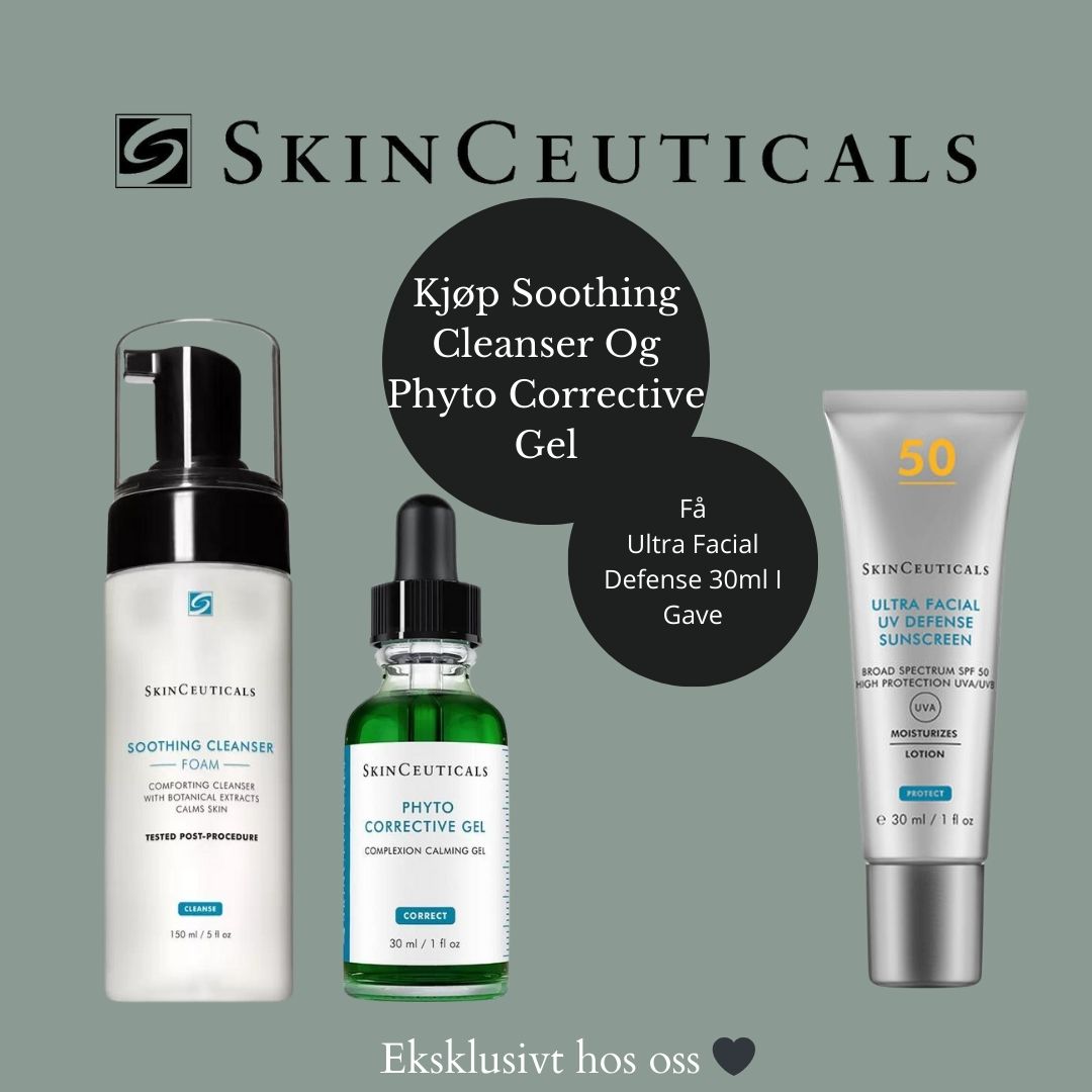 Skinceuticals Kampanje kjøp Soothing Cleanser og Phyto Corrective, få Ultra Facial Defense i gave - www.Hudonline.no 