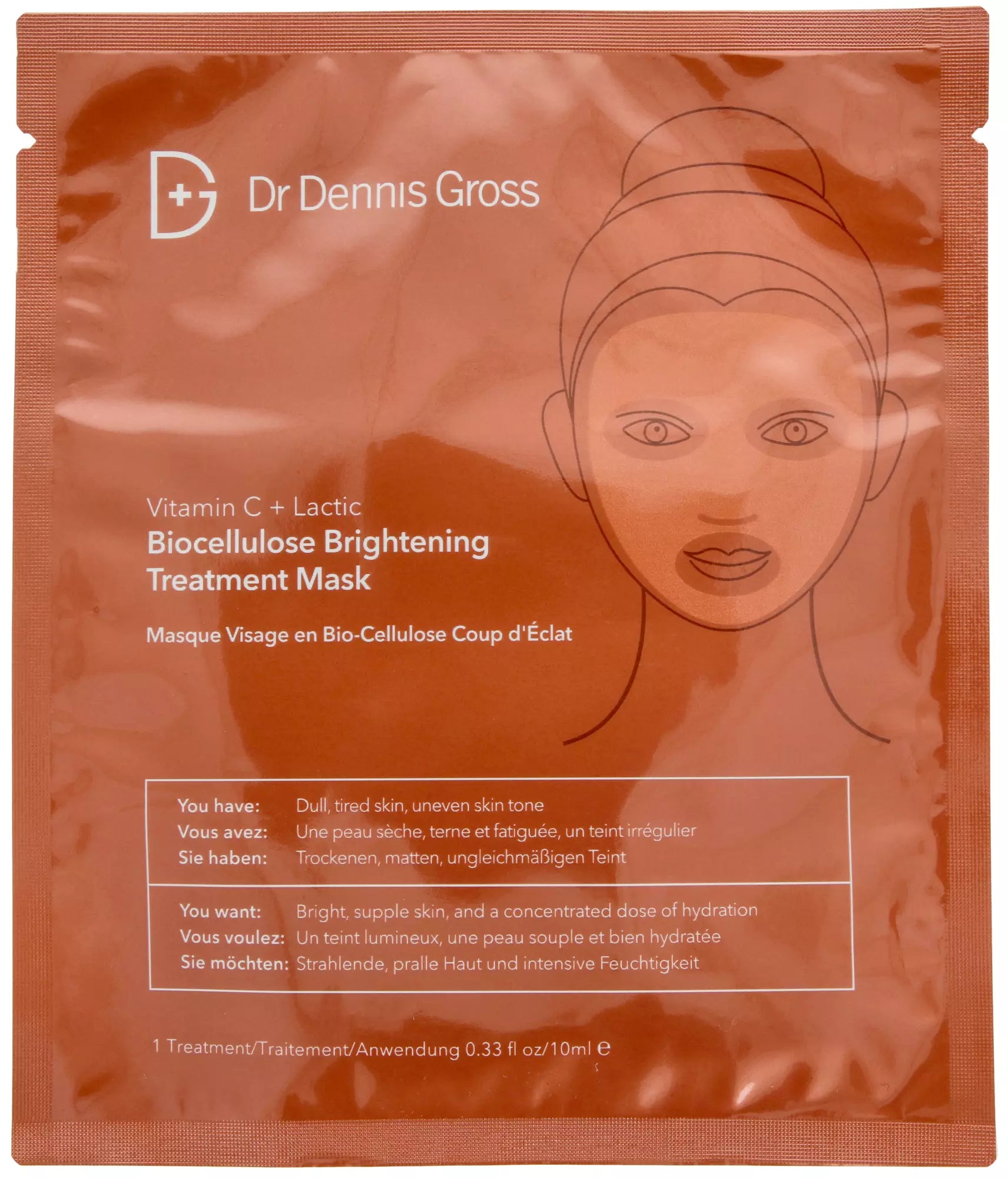 Dr. Dennis Gross Vitamin C + Lactic Brightening Biocellulose Treatment Mask 1stk - www.Hudonline.no 