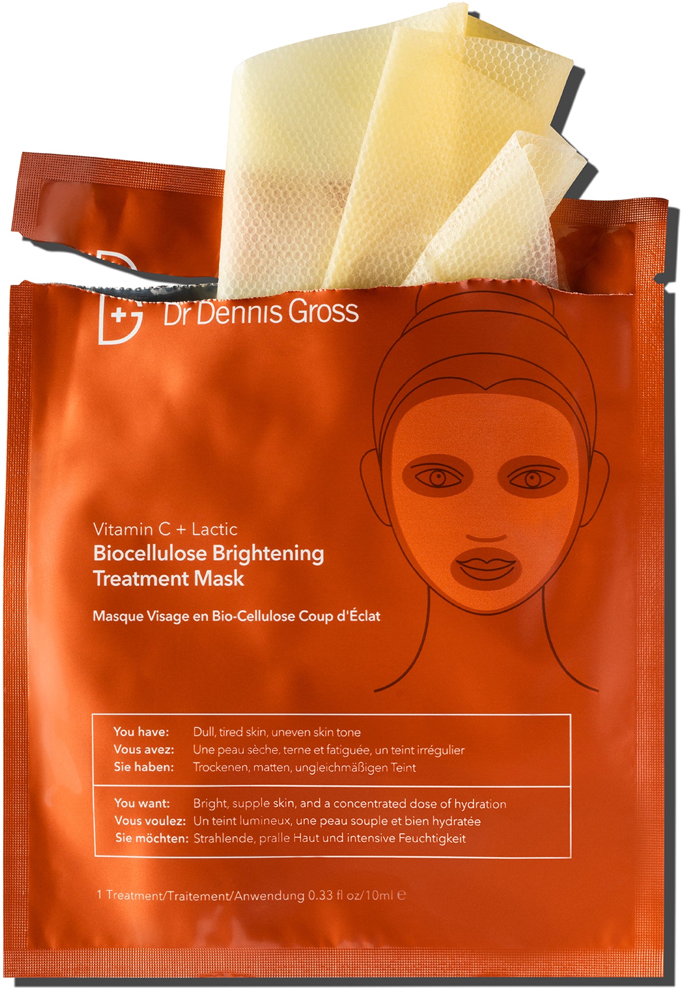 Dr. Dennis Gross Vitamin C + Lactic Brightening Biocellulose Treatment Mask 1stk - www.Hudonline.no 